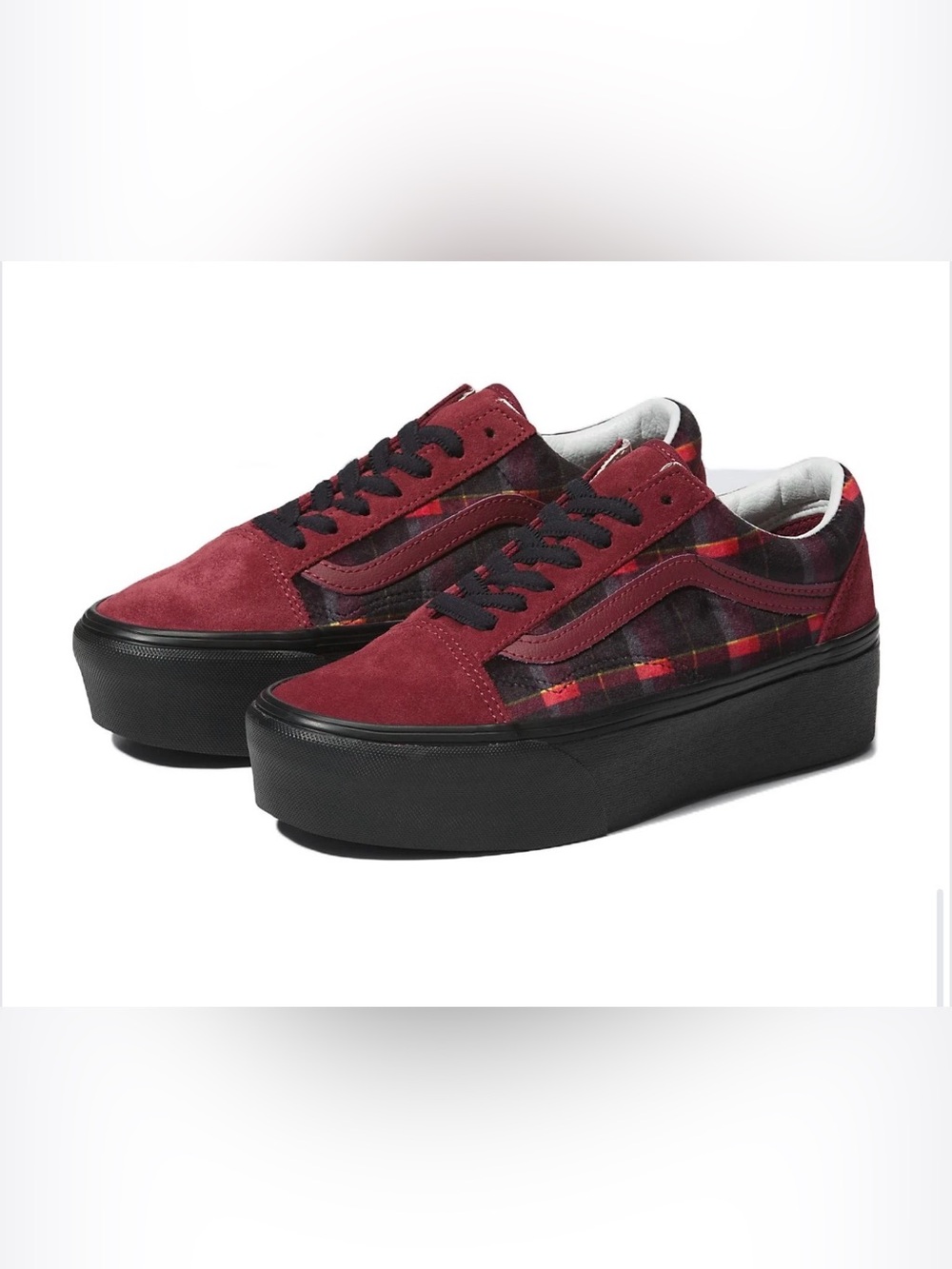 Vans Women's Velvet Plaid Platform Sneakers with Black Sole - Picture 4 of 8